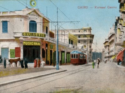 A postcard showing the Kursaal Casino and Music Hall, which was on Alfi Bey Street in the Ezbekiyya district of Cairo.