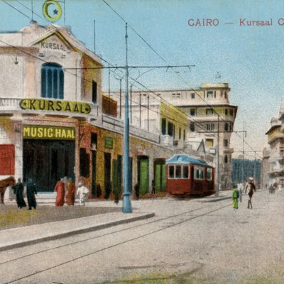 A postcard showing the Kursaal Casino and Music Hall, which was on Alfi Bey Street in the Ezbekiyya district of Cairo.