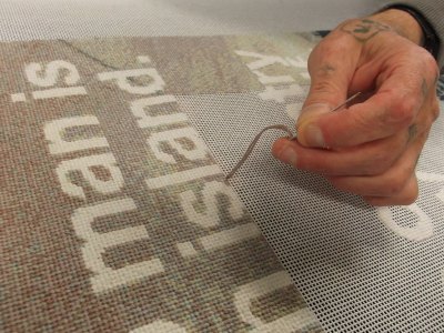 Stitchers working on Wolfgang Tillmans’ No Man is an Island (2019).