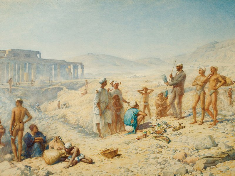 Flinders Petrie Admiring a Find, the Ramesseum, Western Thebes (1895), Henry Wallis. Courtesy University College London Art Museum