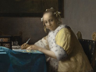 A Lady Writing (detail; c. 1665), Johannes Vermeer. National Gallery of Art, Washington, D.C.