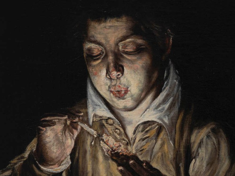 A Boy Blowing on an Ember to Light a Candle (El Soplón) (detail; c. 1570), El Greco.