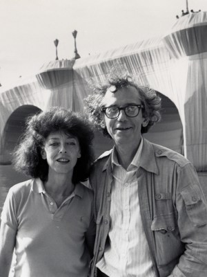 Christo and Jeanne-Claude at The Pont Neuf Wrapped (1975–85) in 1985.
