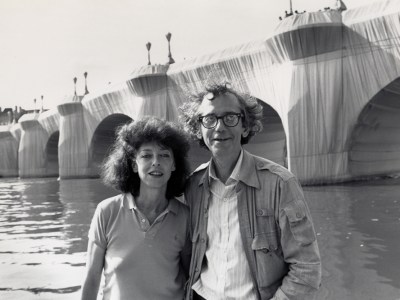 Christo and Jeanne-Claude at The Pont Neuf Wrapped (1975–85) in 1985.