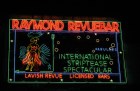 Neon sign made in the 1950s for Raymond Revuebar in Soho, London, photographed in 2015 after restoration and reinstallation.