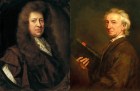 Right: portrait of Samuel Pepys (detail) (1689), Godfrey Kneller, National Maritime Museum, London. Wikimedia Commons (public domain); right: portrait of John Evelyn (detail) (n.d.), studio of Godfrey Kneller. Private collection. Wikimedia Commons (public domain)