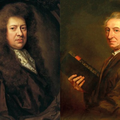 Right: portrait of Samuel Pepys (detail) (1689), Godfrey Kneller, National Maritime Museum, London. Wikimedia Commons (public domain); right: portrait of John Evelyn (detail) (n.d.), studio of Godfrey Kneller. Private collection. Wikimedia Commons (public domain)