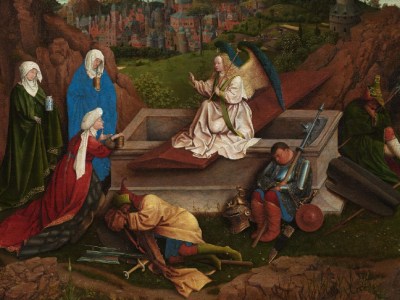 The Three Marys at the Tomb (detail; c. 1410–26), Hubert and Jan van Eyck.