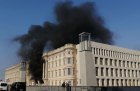 Smoke at the site of the Humboldt Forum construction site on the morning of 8 April 2020