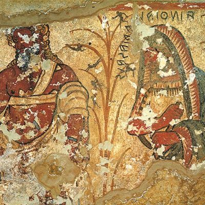 Nekyia scene (detail of the ghosts of Agamemnon and Tiresias), 325–300 BC, Tomb of Orcus II, Tarquinia.