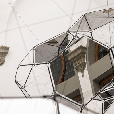 Installation view of ‘Tomás Saraceno: Aria’ at Palazzo Strozzi, Florence.