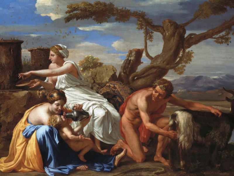 The Nurture of Jupiter (c. 1639), Nicolas Poussin. Gemäldegalerie, Staatliche Museen zu Berlin