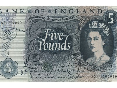 £5 banknote, designed by Reynolds Stone in 1963