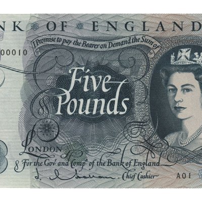 £5 banknote, designed by Reynolds Stone in 1963
