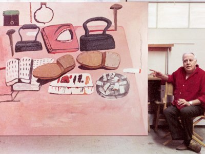 Guston in the studio with Painter’s Table (1973).