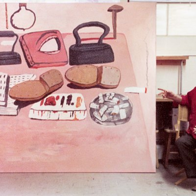 Guston in the studio with Painter’s Table (1973).