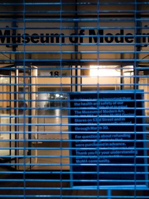 The closed Museum of Modern Art on March 17, 2020 in New York Citydistancing. (Photo by Johannes EISELE / AFP) (Photo by JOHANNES EISELE/AFP via Getty Images)