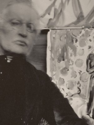 Self-Portrait in the Front of Two Watercolours at Ekely, II