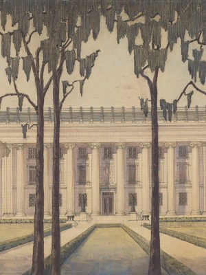 The south facade of the original building of the Museum of Fine Arts, Houston, which opened in 1924