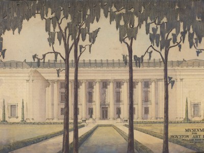 The south facade of the original building of the Museum of Fine Arts, Houston, which opened in 1924