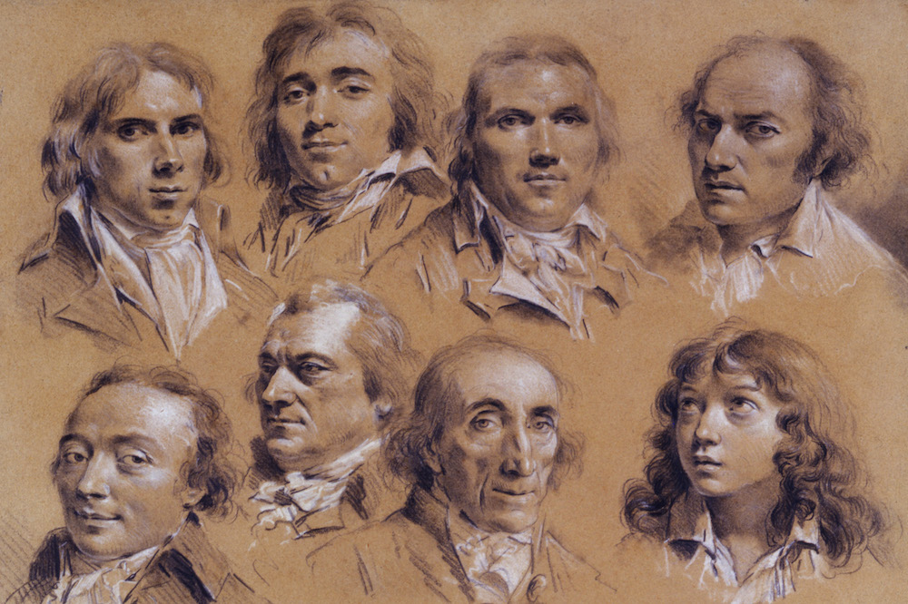 Sixteen heads of men (detail; 18th century), Louis-Léopold Boilly