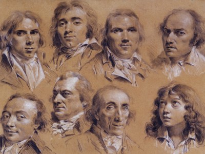 Sixteen heads of men (detail; 18th century), Louis-Léopold Boilly