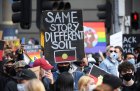 Protesters at a Black Lives Matter rally in Melbourne in June 2020. A number of issues have been raised at recent protests, including the destruction of heritage like the Juukan Gorge sites, the number of Indigenous people who have died in custody over the past three decades, and Australia’s colonial history.