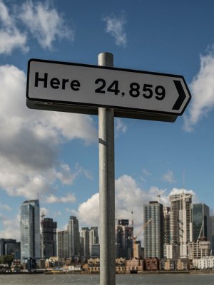 Installation view of Here (2013) by Thomson & Craighead on Greenwich Peninsula.