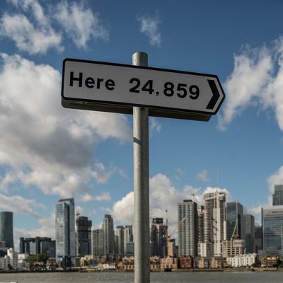 Installation view of Here (2013) by Thomson & Craighead on Greenwich Peninsula.