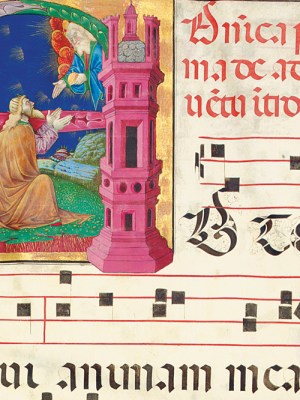 Leaf from a set of eight choir books (detail; 1470s–80s), San Sisto, Piacenza. Christie’s London, £657,250 (for the set)