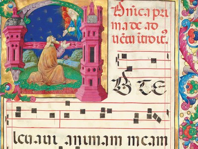 Leaf from a set of eight choir books (detail; 1470s–80s), San Sisto, Piacenza. Christie’s London, £657,250 (for the set)