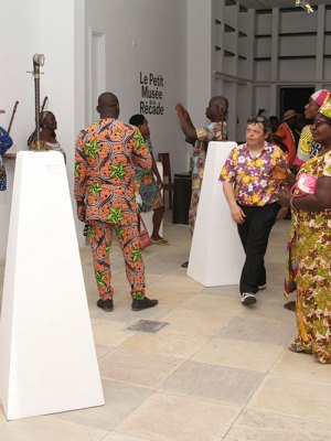 Visitors to the Petit Musée de la Récade inside the Centre for Arts and Culture in Cotonou, Benin, on 17 January 2020.