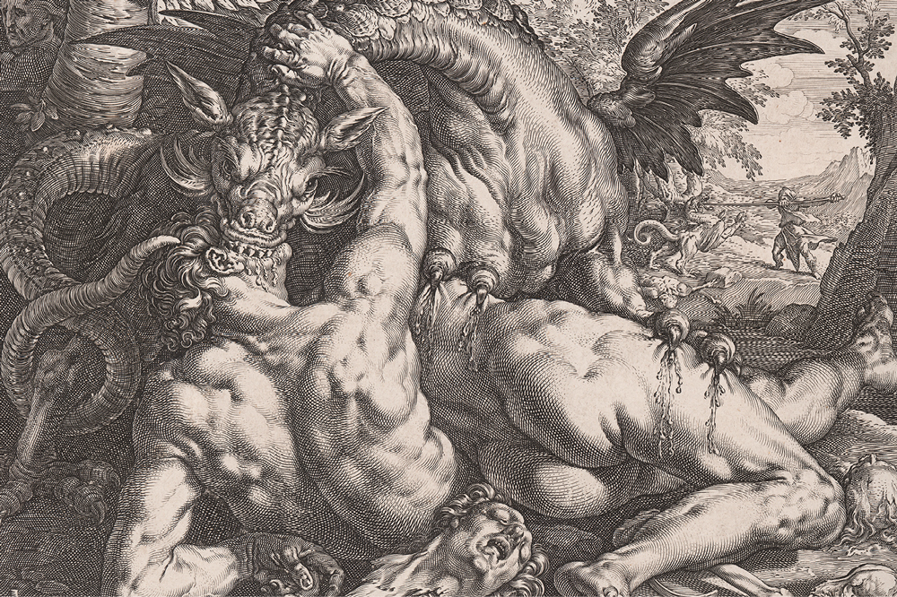 The Dragon Devouring the Companions of Cadmus (detail; 1588), Hendrick Goltzius.
