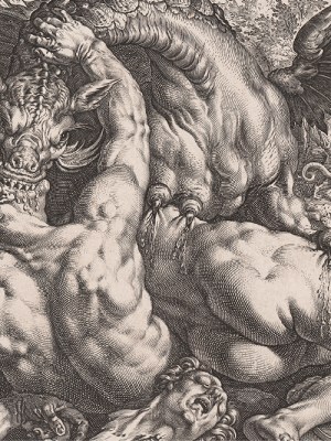 The Dragon Devouring the Companions of Cadmus (detail; 1588), Hendrick Goltzius.