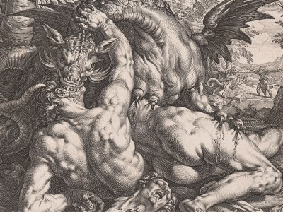The Dragon Devouring the Companions of Cadmus (detail; 1588), Hendrick Goltzius.