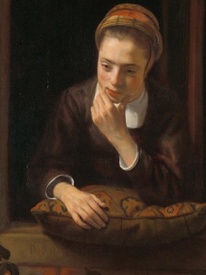 Girl at a Window (detail; 1653–55), Nicolas Maes.