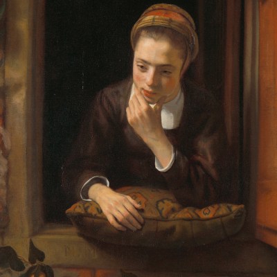 Girl at a Window (detail; 1653–55), Nicolas Maes.