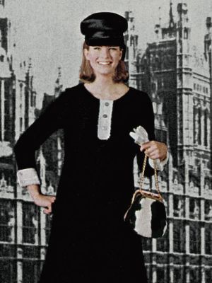 Model wearing Mary Quant’s Pattern No. 3288, set against the Houses of Parliament (1964), John Walcott