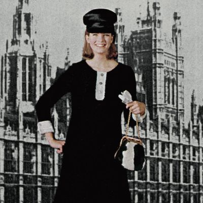 Model wearing Mary Quant’s Pattern No. 3288, set against the Houses of Parliament (1964), John Walcott