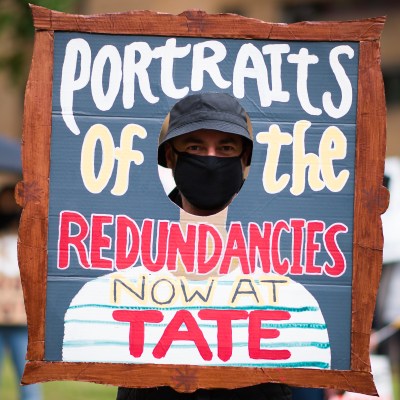 Demonstrators protest outside Tate Modern over proposed job losses on 27 July, 2020.