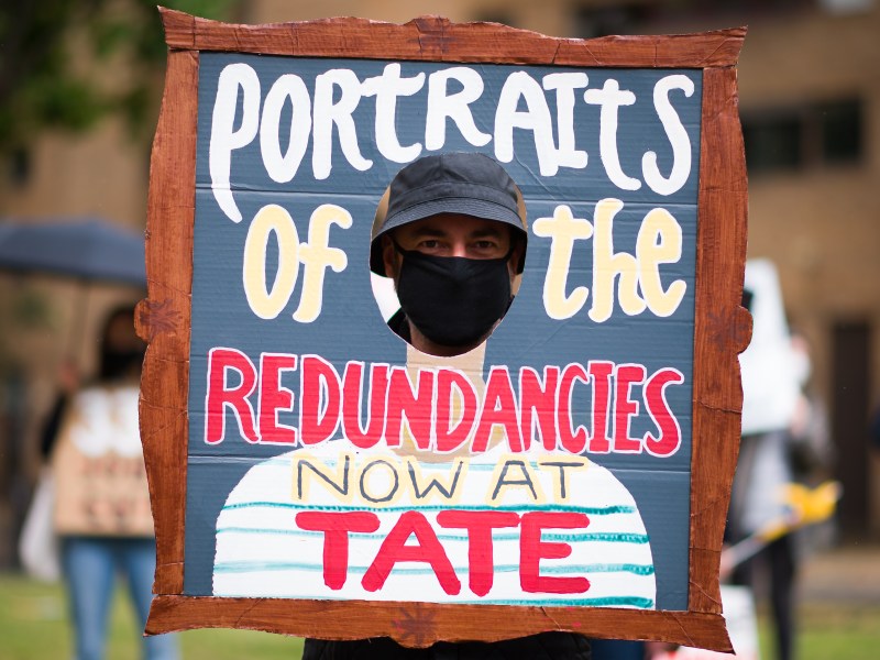 Demonstrators protest outside Tate Modern over proposed job losses on 27 July, 2020.
