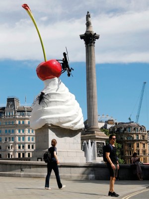 THE END (2020) by Heather Phillipson, installed on the Fourth Plinth in Trafalgar Square, London. Photo: Tolga Akmen/AFP via Getty Images