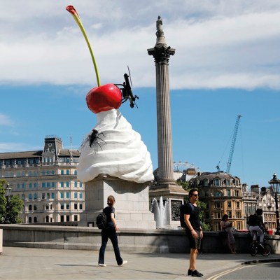 THE END (2020) by Heather Phillipson, installed on the Fourth Plinth in Trafalgar Square, London. Photo: Tolga Akmen/AFP via Getty Images