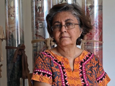 Nalini Malani, photographed at home in Amsterdam in August 2020.
