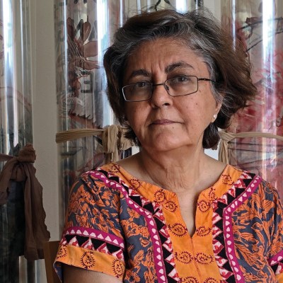 Nalini Malani, photographed at home in Amsterdam in August 2020.