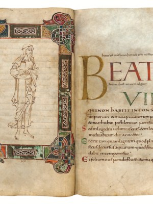 The frontispiece and opening of the MS 411 psalter.