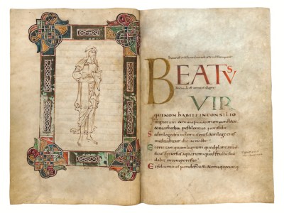 The frontispiece and opening of the MS 411 psalter.