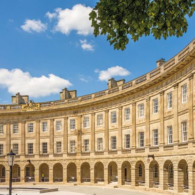The refurbished exterior of Buxton Crescent, Derbyshire, designed by John Carr of York and built in the 1780s.