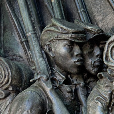 Detail of the Robert Gould Shaw Memorial (1897), Augustus Saint-Gaudens, showing Black soldiers of the 54th Massachusetts Regiment.