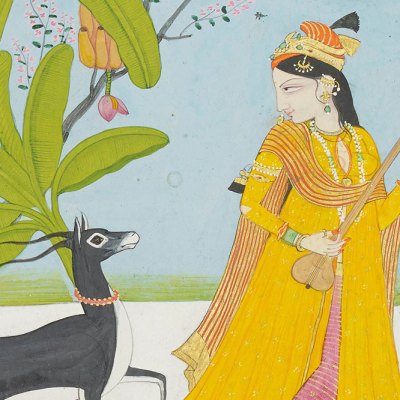 The nayika and the black buck the workshop of the Guler artist Chhajju at Chamba. Francesca Galloway (price on application)